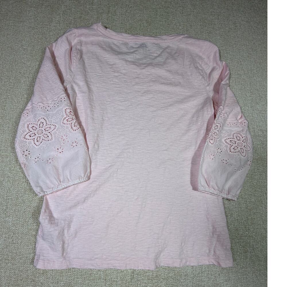Talbots Women Medium Pink 3/4 Sleeve Lace Trim Sleeve Cottagecore Casual Top - Picture 2 of 5